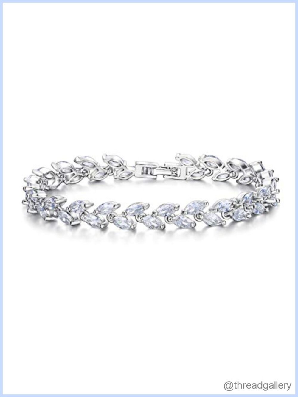 Cubic Zirconia Wedding Tennis Bracelet Leaf Prong Set Gift for Bride
